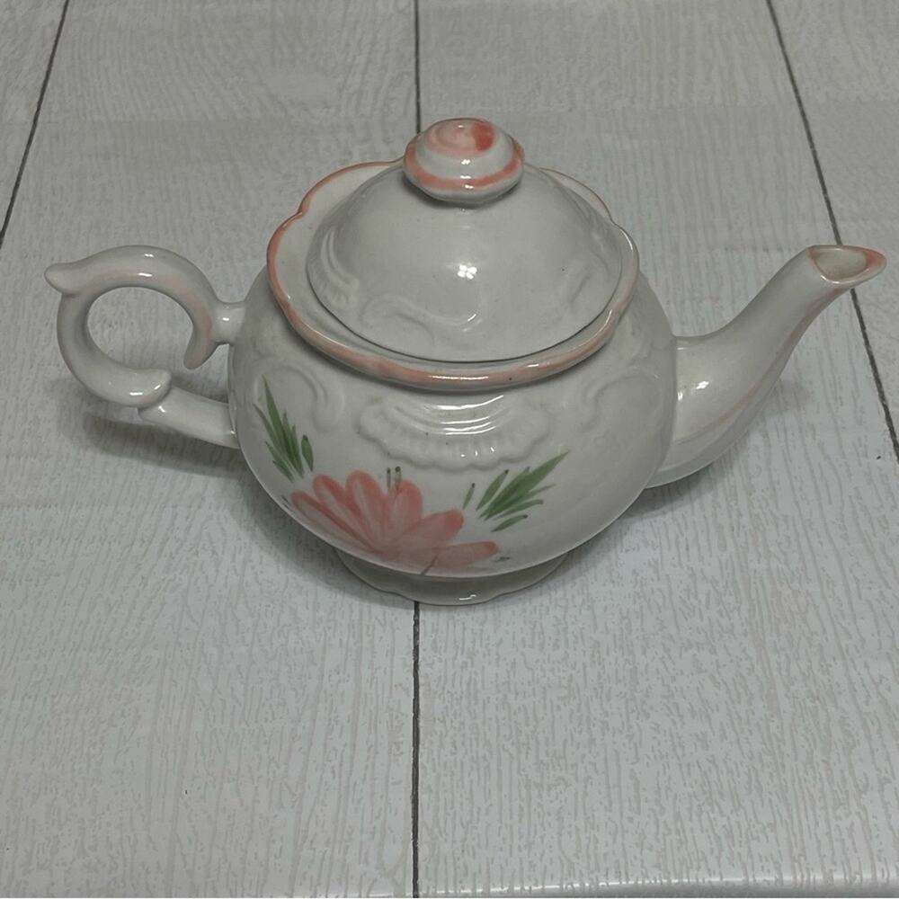 Vintage White and Pink Floral Teapot
